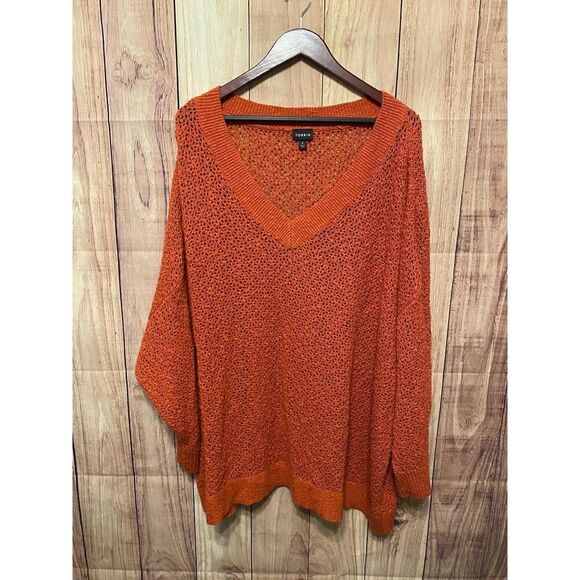 Torrid 6 Reddish/Orange Open Stitch Pullover V-Neck Sweater Pullover shirt - Picture 3 of 9